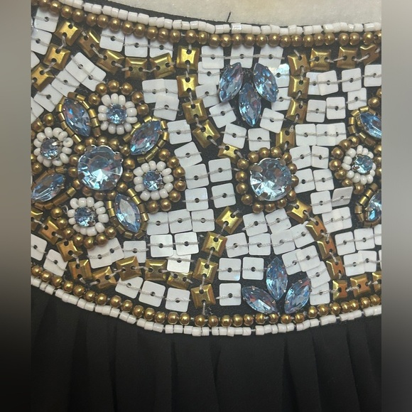 Sherri Hill Black Open Back Formal Dress Size 2 Blue/White Sequin Trim Maxi - Picture 7 of 9